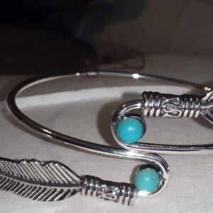 Turquoise Silver Alloy Wrap Feather Design Bracelet